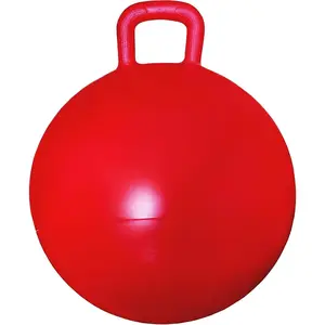 Hippity Hoppity Jumping Ball with Pump, Bouncy Ball with Handle, 20in/50cm Diameter for Age 7-10, Kangaroo Bouncer Space Hopper for Children, Plain Color Red