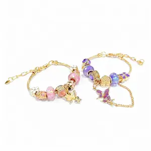 Original Design Butterfly Charm Bracelet 2 Styles Cute Luxury Hypoallergenic Jewelry for Sensitive Skin. Summer Flower Link Adjustable Sparkling