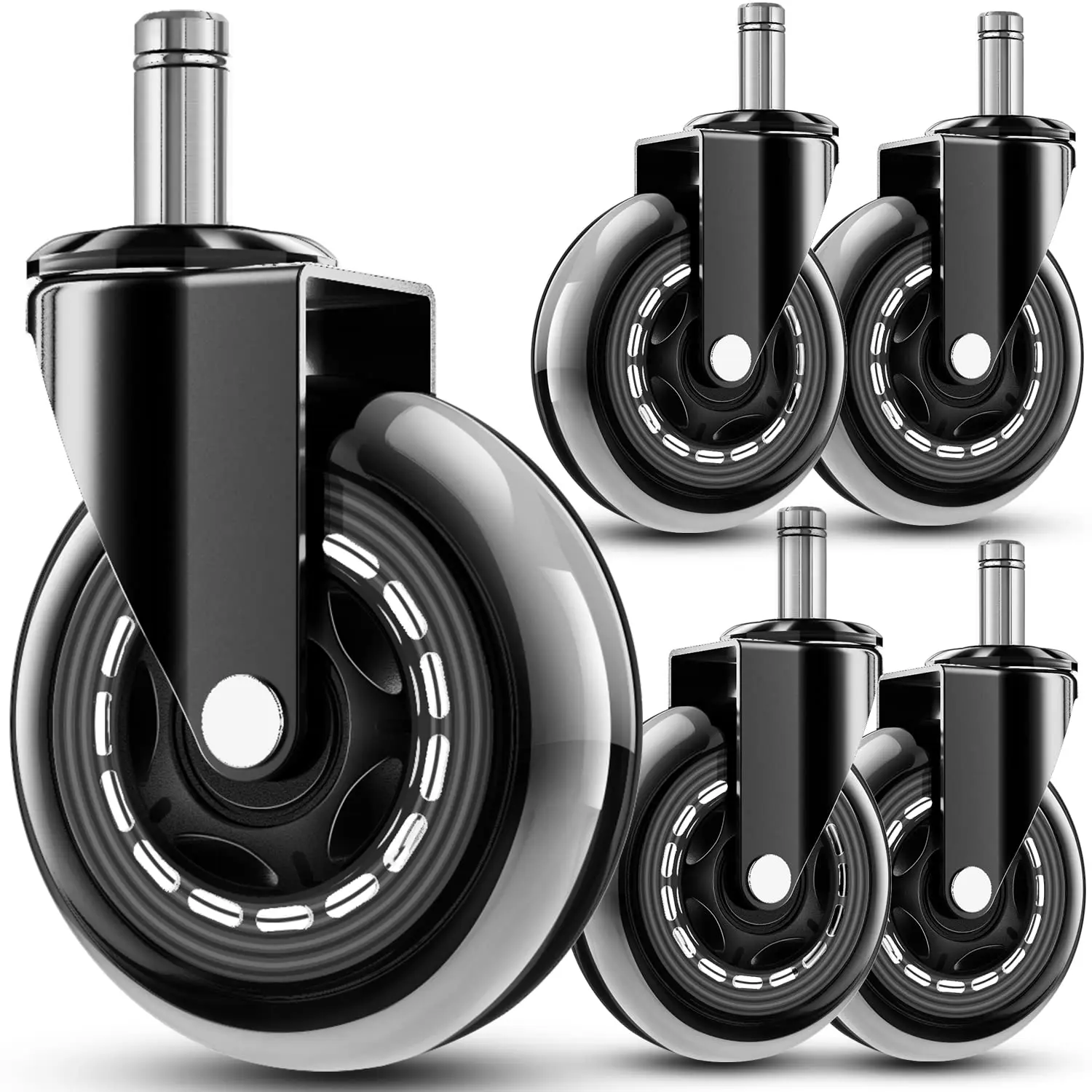5 Pack Silent Office Chair Wheels Replacement - Rubber Caster Set for Hardwood Floors & Carpet, Heavy Duty Casters Universal Fit Smooth Rolling Protect Flooring