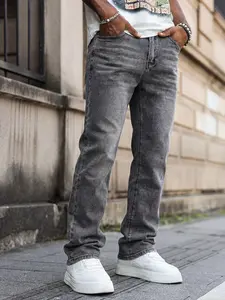 Men's Street Style Casual Denim Jeans Pants, Loose Fit Straight Leg Jeans, Vintage Champagne Blue, Fashionable Daily Wear Streetwear