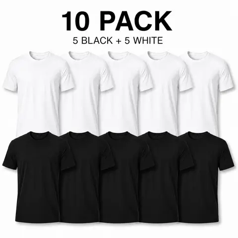 Men's & Women's Minimalist Cotton T-Shirts Multipacks (2/4/6/8/10/12 Pack) - Comfy Loose Casual Classic Crew Neck Short Sleeve Tees, Black & White, Relaxed Oversized Fit, Everyday Basics for Layering & Capsule Wardrobes