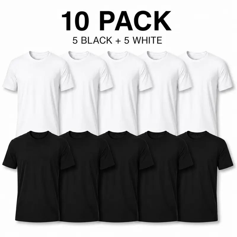 Men's & Women's Minimalist Cotton T-Shirts Multipacks (2/4/6/8/10/12 Pack) - Comfy Loose Casual Classic Crew Neck Short Sleeve Tees, Black & White, Relaxed Oversized Fit, Everyday Basics for Layering & Capsule Wardrobes