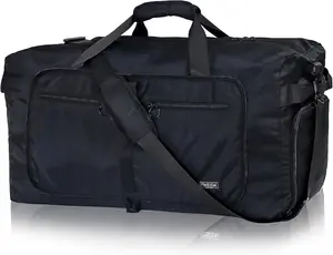 Fmeida 65L Duffle Bag with Shoes Compartment, Foldable Travel Duffel Bags for Men Women, Large Packable Travel Bag Water Repellent & Tear Resistant (Black)