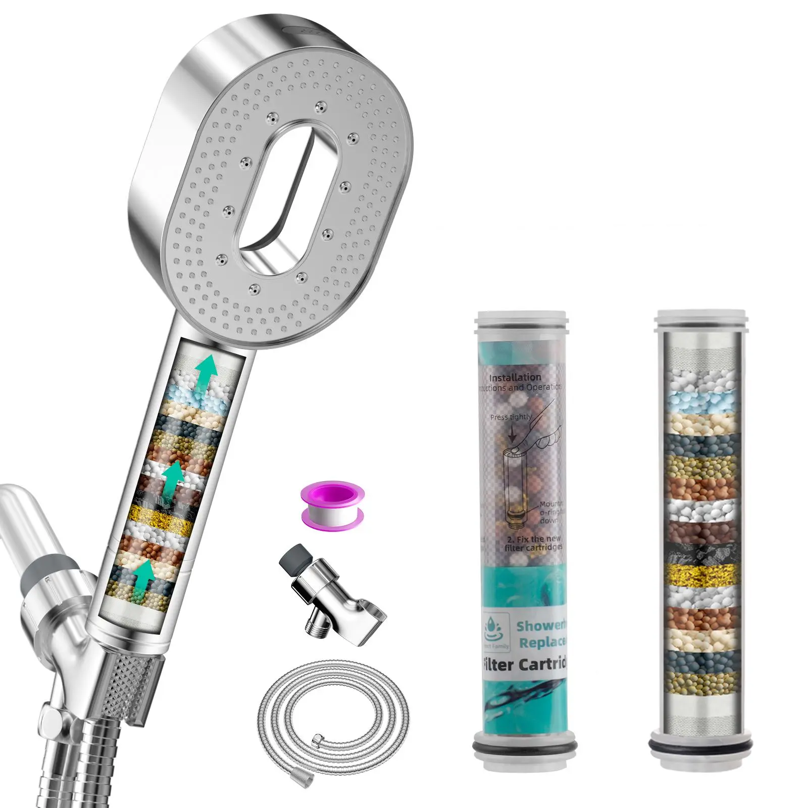 Chrome shower set + 3 PACK 20 Stage Filter