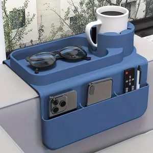 Non-Slip Sofa Armrest Tray with Cup Holder, Side Pockets, Spill-Proof Drink Holder, Ergonomic Couch Caddy with Sturdy Base, Storage Armrests, Multifunctional Cup Holder, for Home & Office, Modern Tray Design, Durable Construction