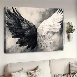 1PC 2D Framed Canvas Wall Art - Black and White Angel Wings Painting, Gothic Yin Yang Wall Decor, Fallen Angel Devil Wings Canvas Print for Bedroom Living Room, suitable for birthday gift, girls gift, graduation gift 2026.
