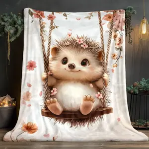 Cute Hedgehog Swing Kids Blanket – Soft Flannel Throw for Kids, Sofa, Bed, Office, Outdoor & Camping – Lightweight, Warm, Cozy, All-Season – Perfect Gift for Christmas, Halloween, Valentines, Birthday, Easter