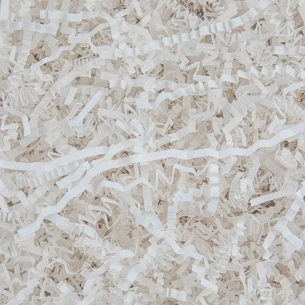 White Crinkle Cut Paper Shred - 4.5oz Paperboard Packing Grass Cushion Streamer, Versatile Usage Office Stationery & Wrapping Essential, Used as Filler for Gift Boxes, Bags, Gift Baskets (Boosts Visual Appeal, All Ages Craft Supply)