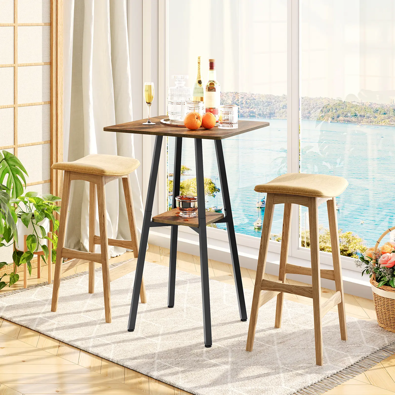 HOOBRO Bar Table, 2-Tier High Top Pub Table, Counter Height Table with Storage, Small Kitchen Dining Table, 36.6" High Bar Table for Living Room Party, Easy to Assemble, Rustic Brown #SummerVibes