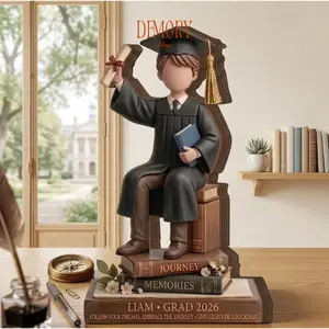 Personalized Senior 2026 Wood Block, Custom 2D FLAT Graduation Books Wooden Block, Graduation Woodblock For Boy, Graduated Son Gift