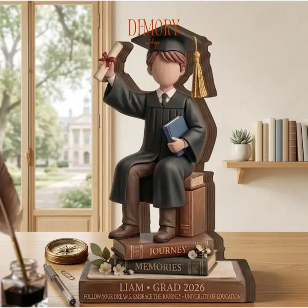 Personalized Senior 2026 Wood Block, Custom 2D FLAT Graduation Books Wooden Block, Graduation Woodblock For Boy, Graduated Son Gift