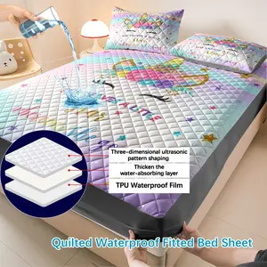 2/3 Piece Quilted Waterproof Bedding Set, Includes Pillowcases, Sweet Girl Style, Mattress Protector, All-Season Use, Bedroom & Guest Room