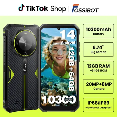 FOSSIBOT F105 Rugged Mobile Smartphone Unlocked Cellphone, 12+64GB/128GB, 10300mAh Battery, 24hr Video Play, 20MP+8MP Camera, 6.745in HD Display, IP68/IP69K Waterproof Rainproof, Dual Sim, Built for Camping Work and Travel, 2026 Black, Back to School