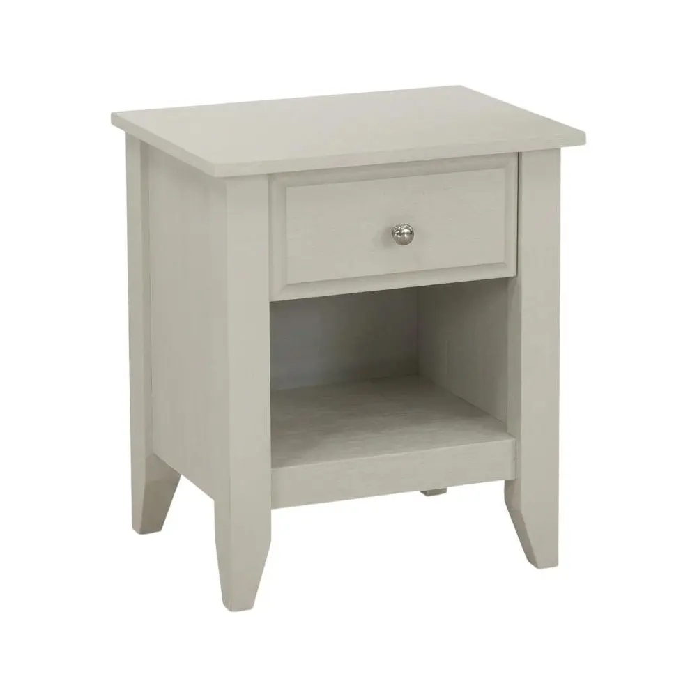 Compact Contemporary Butter Cream Finish Small Nightstand - 18"w x 21"d x 24"h, Wire Brushed Modern Drawer, Balanced and Sturdy Presence Indoor Furniture Side Table, Mid-Century