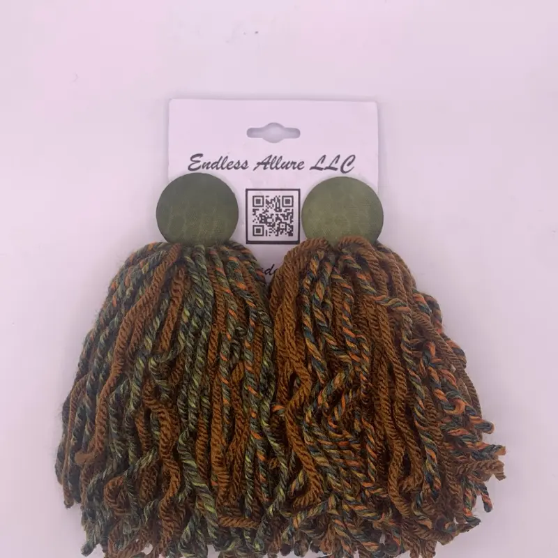 Endless Allure LLC Gator Girl Button Tassel Earrings with Multicolor Fringe and Green Base for Stylish Accessory