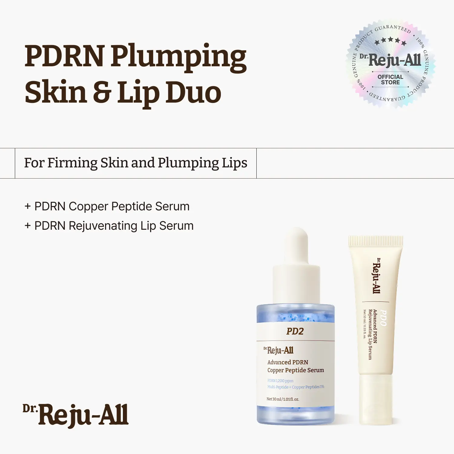 Dr.Reju-All PDRN Plumping Duo: Advanced Copper Peptide Serum + Advanced PDRN Rejuvenating Lip Serum - Facial Serum & Lip Balm for Hydration & Plumping - Korean Pharmacy Anti-Aging Skin Care