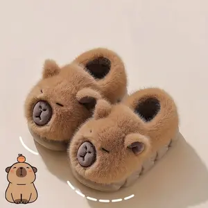 Adorable Capybara Plush Slippers  Youngsters, Soft Faux Fur, Non-Slip EVA Sole, Comfortable Indoor Slippers, Cartoon Design, Suitable  Boys and Girls, Cute Winter Shoes, Cartoon Animal Slippers, Soft Slippers, Lovely Slippers for sonic