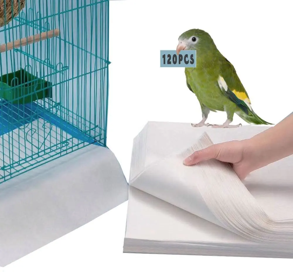 120 Pieces Bird Cage Liners-11'' X 17''Disposable Non-Woven Bird Cage Paper Liners Precut Absorbent Fecal Tray Cages Cushion Pad Mat Cuttable Pet Animal Cages Cushion for Parrot (White)