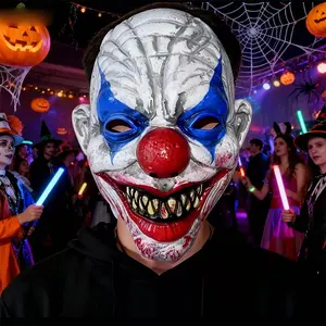 2025 New Halloween Horror Clown Mask - Creepy Zombie Face for Adults Scary Clown Mask   Lightweight Breathable Plastic, Haunted House Party Essential Halloween PartyThe terrifying atmosphere is at its peak Spooky Blue scene accessories