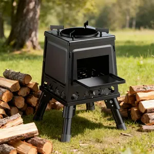 Portable Wood Stove Grill, Non-Slip Handle BBQ Oven, Ideal for Home & Camping Use, Cast Iron Grate for Grilling Meat & Veggies