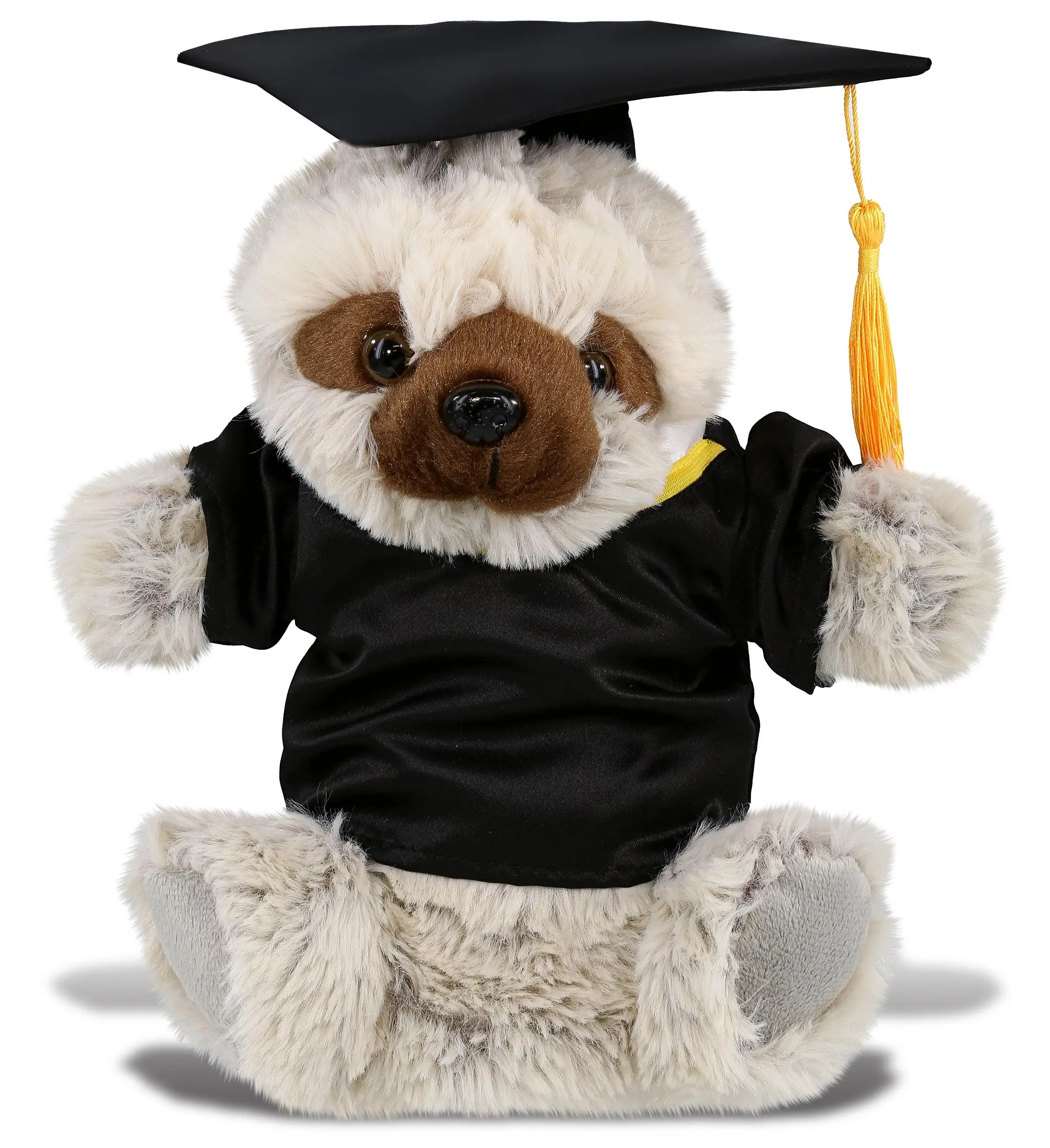 DOLLIBU High-Quality 9-Inch Realistic Graduation Sloth Plush Toy - Customizable Stuffed Animal with Gown, Cap-Tassel (9lx9wx4.5h inches), Red/Blue Gift Bag, Gold Stars, Red/Gold Hearts Tissue Paper, Greeting Card, Ideal Gift for Stuffed Toy Collectors