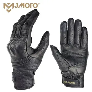 Men Retro Genuine Leather Motorcycle Gloves Summer Breathable Motorbike Motocross Gloves Moto Equipment Accessories Guantes