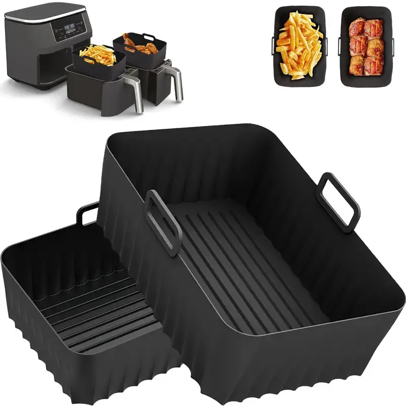 Silicone Air Fryer Liner for Ninja Foodi AF400UK AF451UK AF300UK 7. 1.59gal-9. 1.32gal, 2pcs Of Reusable Air Fryer Accessories Silicone Pot, Suitable for Double Layer SL400UK Tower T17088 Dual Zone Air Fryer