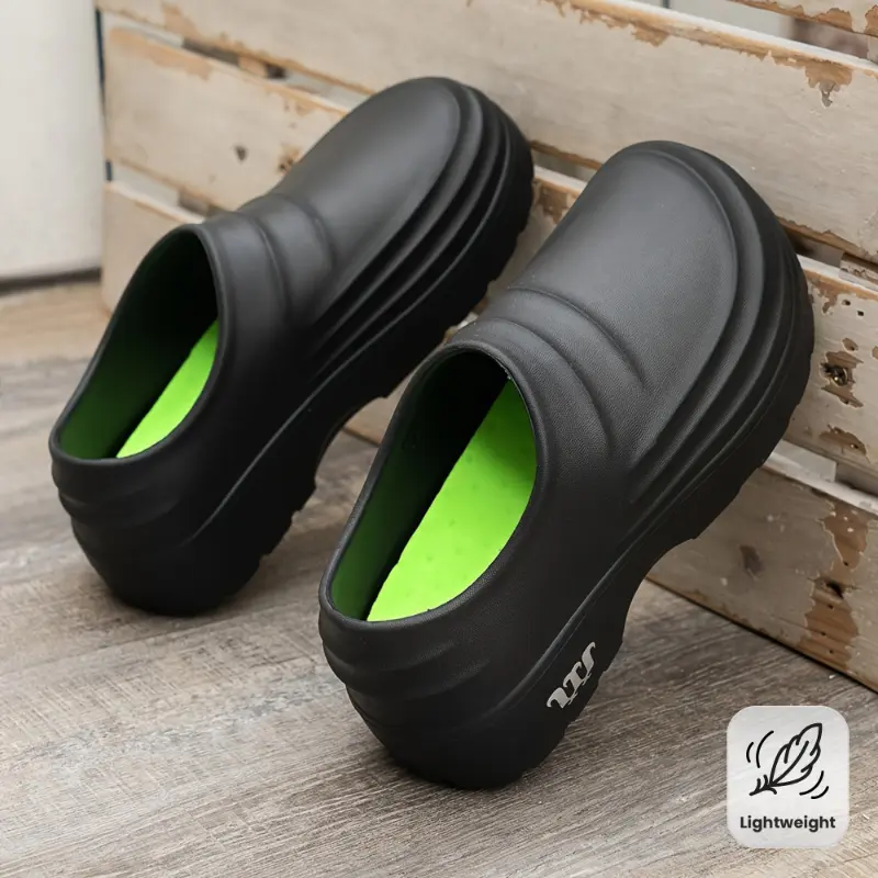 Solid Color Waterproof Flat Work Clogs, Slip-On Lightweight Soft-Sole Closed-Toe EVA Non-Slip Rain Footwear for Home Supplies Use, Foot Clogs