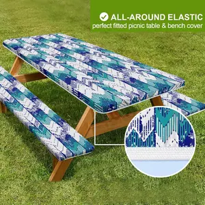 Vintage Blue Chevron Tablecloth, Multiple Specifications Available, Rectangular Design for 4ft/6ft/8ft Outdoor Picnic & Camping Tables, Decorative Textile with Distressed Zigzag Pattern, No Furniture Included