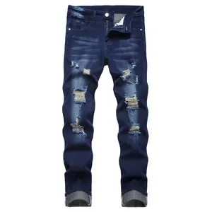 JUNBAOSS Men's Slim Fit Stretch Jeans Patch Ripped Jeans for Men, Distressed Straight Leg Casual Fashion Comfort Flex Skinny Waist Denim Pants, Menswear Classic Street Style Cotton Fabric Jean Natural Hipster Personalized Stylish Trouser with Pockets