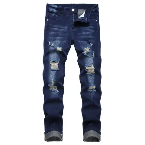 JUNBAOSS Men's Slim Fit Stretch Jeans Patch Ripped Jeans for Men, Distressed Straight Leg Casual Fashion Comfort Flex Skinny Waist Denim Pants, Menswear Classic Street Style Cotton Fabric Jean Natural Hipster Personalized Stylish Trouser with Pockets summ