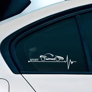 2PCS/SET "SPORT + Sports Car Line + Heartbeat Line" Street Trendy Dynamic Sport Sticker For Skateboard/Car Door Street Sport Goodie Adds Trendy Performance Dynamic Vibe Top For Street Trendy Sport Style Fans Car Decals