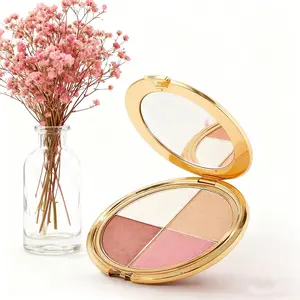 Women's Highlighter & Cheek Palette with Brush Earth-toned Eyeshadow for Everyday Light Makeup Natural Diamond Texture Multi-purpose Daily Portable Eye and Cheek Makeup Palette 2025 Best-selling Hit Product