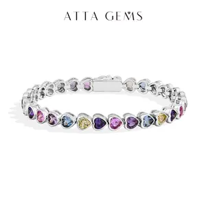 ATTAGEMS Heart-shape Lab-Created Sapphire Colorful Bracelet S925 Sterling Silver Zircon Bracelets For Women Engagement Party Jewelry Gift B050