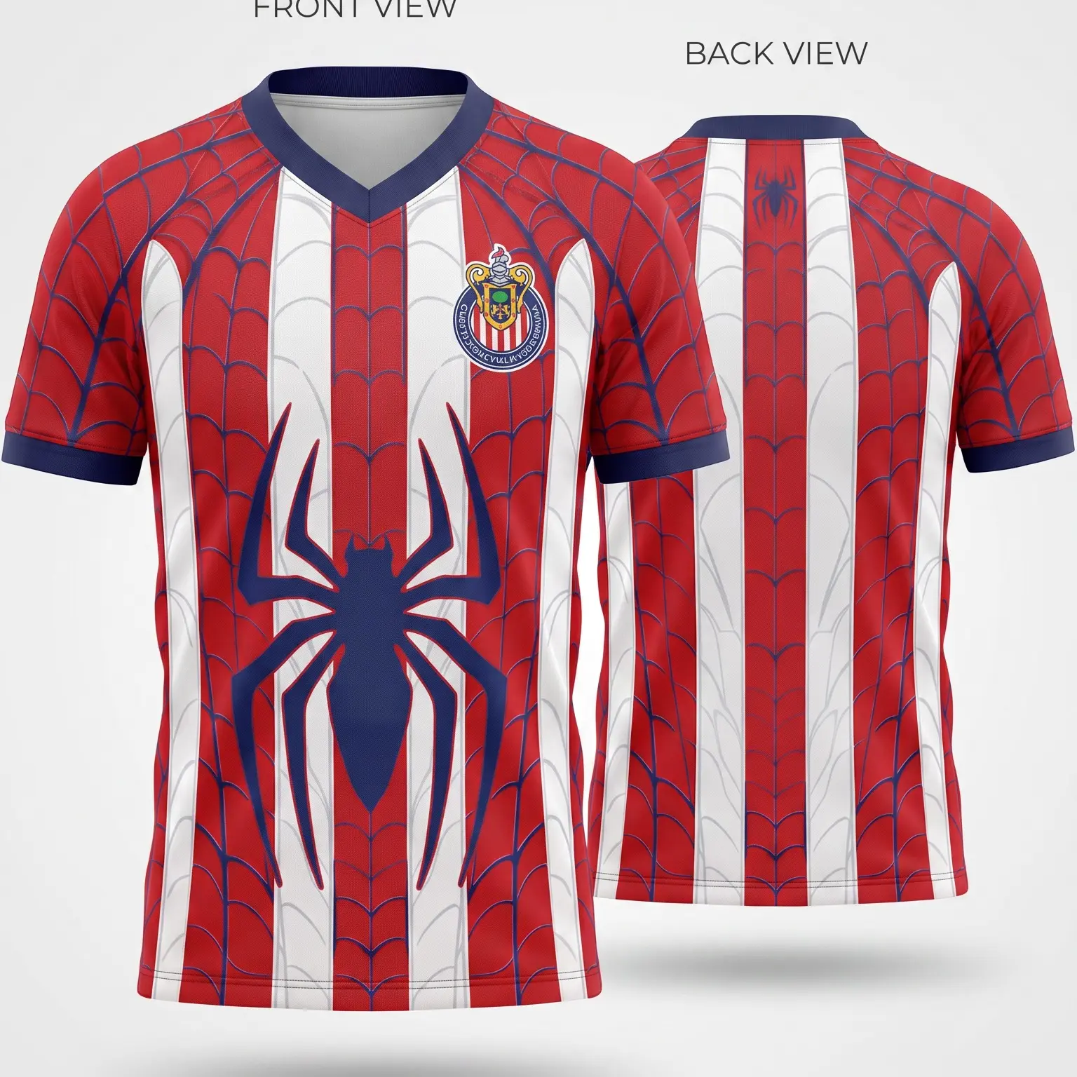 Men's Red White Web Soccer Chivas Jersey, All Over Print Polo Collar Football Shirt, Graphic Game Day Fan Sports Top, Short Sleeve Jersey