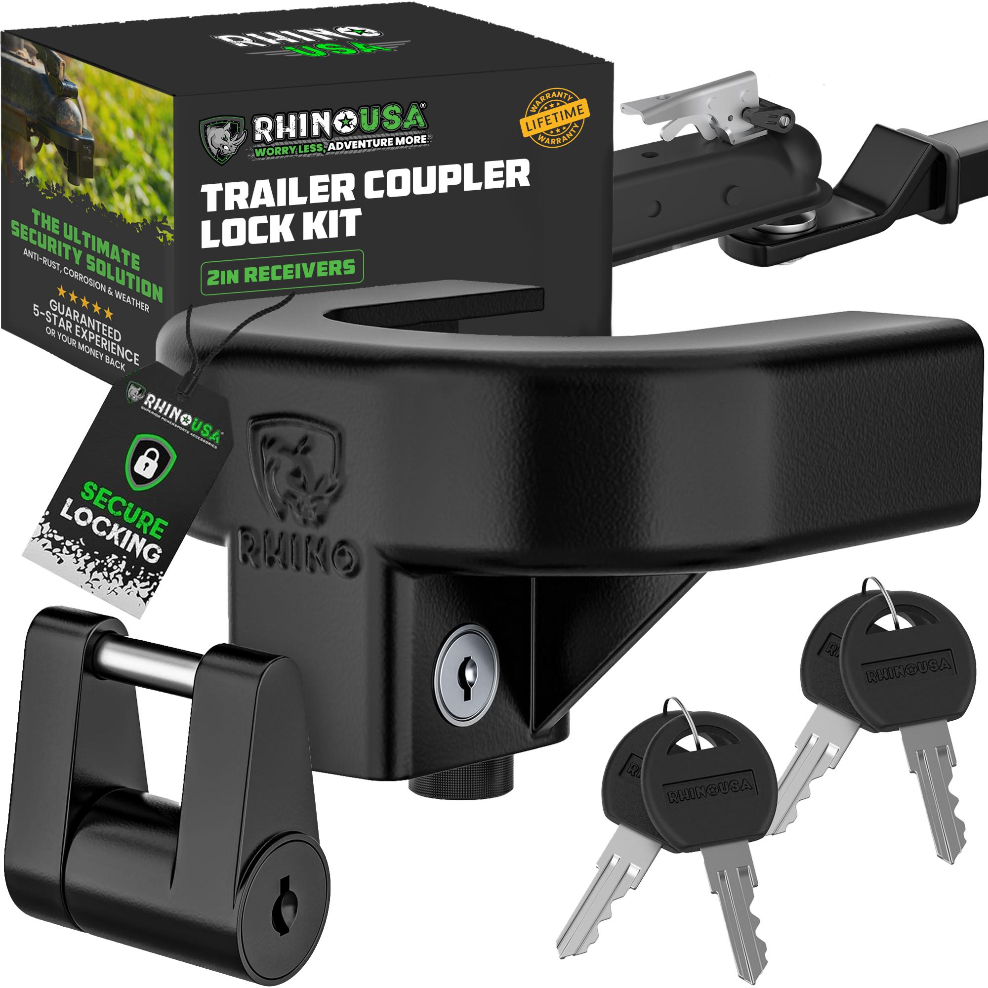 Rhino USA Trailer Hitch Coupler Lock Kit (Choose 2" or 2-5/16" Trailer) Heavy Duty Anti Theft Trailer Coupler Locks for