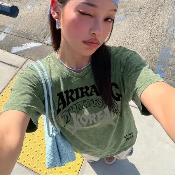 Retro Arirang Inspired T-Shirt, Vintage Washed Korean Music Tee, Oversized Concert Style Streetwear for Fans