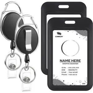 2 Pack Badge Holder Retractable Clip Heavy Duty Reels with Vertical Sliding ID Badge Holder Black Hard Plastic for Women Nurse Teacher Student