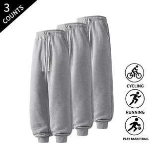 3-Pack Men's Straight Fit Joggers Solid Color Stretch Waist Casual Daily Lounge Pants