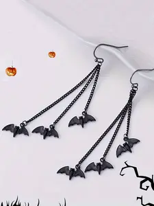 Vintage Style Gothic Theme Black Bat Dangle Earrings - Shadowy Silhouette for Women - Stainless Steel Posts, Zinc Alloy, Perfect for Halloween, Gifts & Everyday Wear, Gothic Accessories