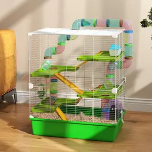 Multi-layer three-dimensional hamster habitat equipped with full set of play and feeding accessories suitable for families to build indoor pet entertainment space