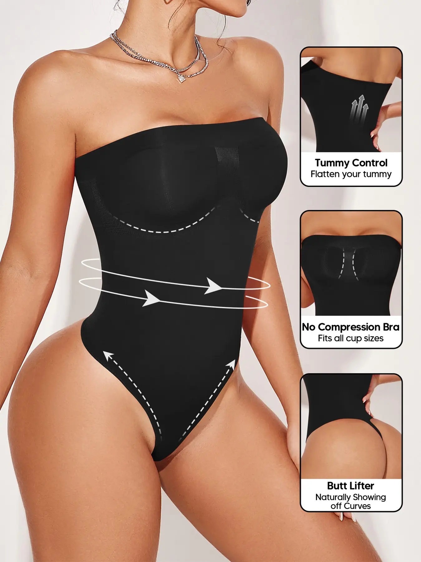 Basic Strapless Faja Shaper Bodysuit for Women - Tanga Thong Design, Seamless Smooth Slim Fit One-Piece Shapewear, Everyday Essential Body Suit for Layering or Standalone Wear