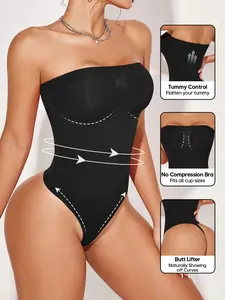 Basic Strapless Bodysuit for Women - Tanga Thong Design, Seamless Slim Fit One-Piece Shapewear, Everyday Essential Body Suit for Layering or Standalone Wear, Body Sculpting Compression