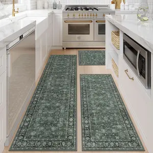Rugs Non Slip Washable, Boho Vintage Mats for 3 Piece Set,Dark Green Runner Rug Carpet for Hallways,Laundry,Sink,Entrance,Office 20"x32"+20"x47"+20"x71"