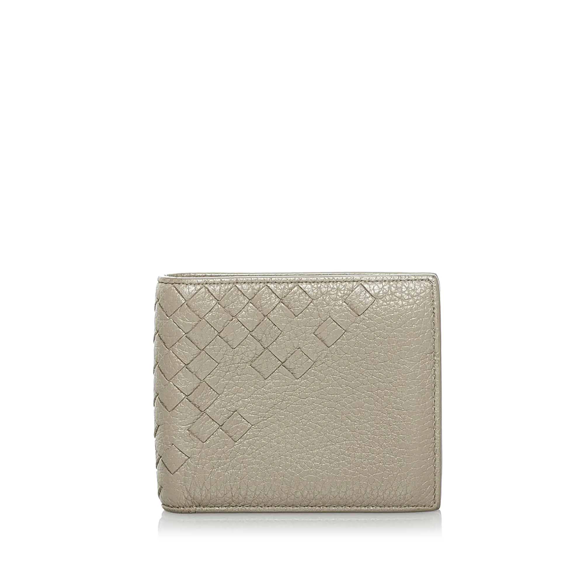 Pre-owned Bottega Veneta leather Small Leather Goods Bottega Veneta	Intrecciato Bifold Wallet in Gray
