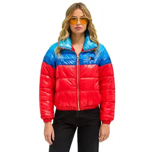 COLOR BLOCK LUXE APRES PUFFER JACKET - GLOSSY CHERRY