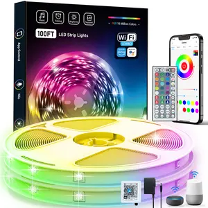 100ft 50FT Smart WiFi RGB Led Strip Lights with Remote Work with Alexa Google Assistant Color Changing Led Strip Lights for Bedroom Christmas Lights
