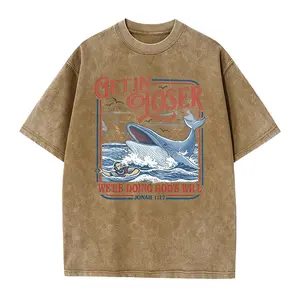 Men's Casual Short-Sleeve Cotton Fabric Graphic T-Shirt - "Get In Loser We're Doing God's Will" Funny Christian Top, Jonah And The Whale Bible Verse Faith-Based Gift