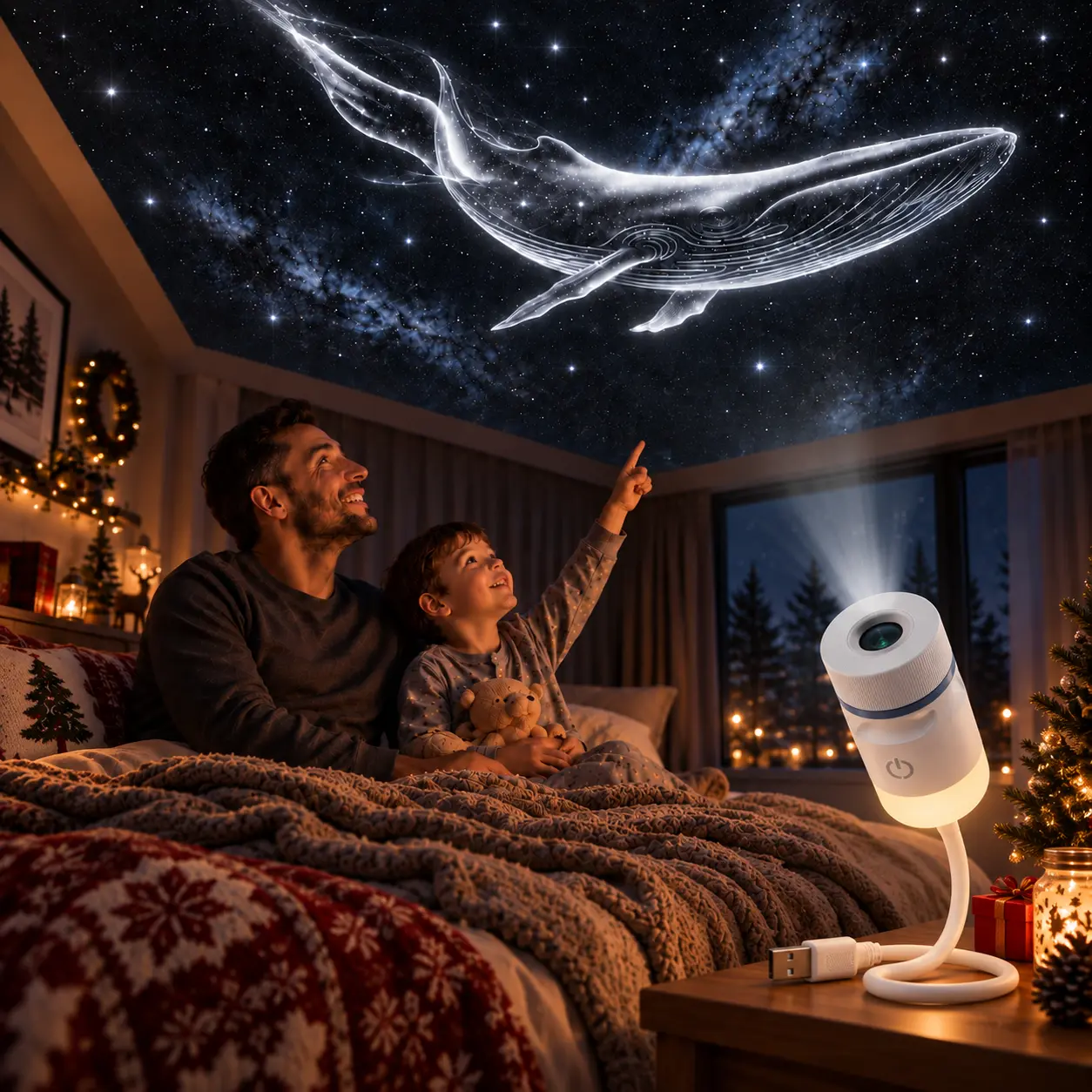[Halloween Special] 2-in-1 Galaxy Projector Night Light, USB Star Projector with Starry Sky Ceiling Projection, LED Ambient Lamp for Bedroom, Kids Room, Party and Home Decor