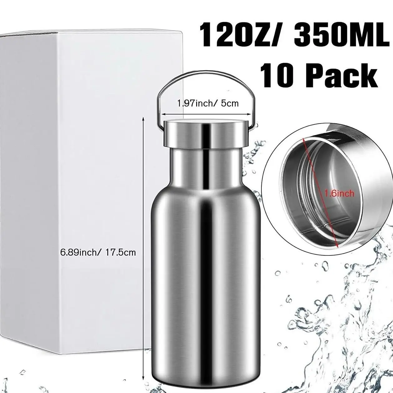 12oz Stainless Steel Water Bottle Outdoor Camping Hiking Sports Flask Drinking